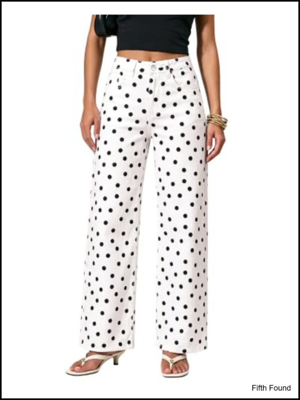 High Waisted Wide Leg Jeans Stretch Denim Polka Dot Pants